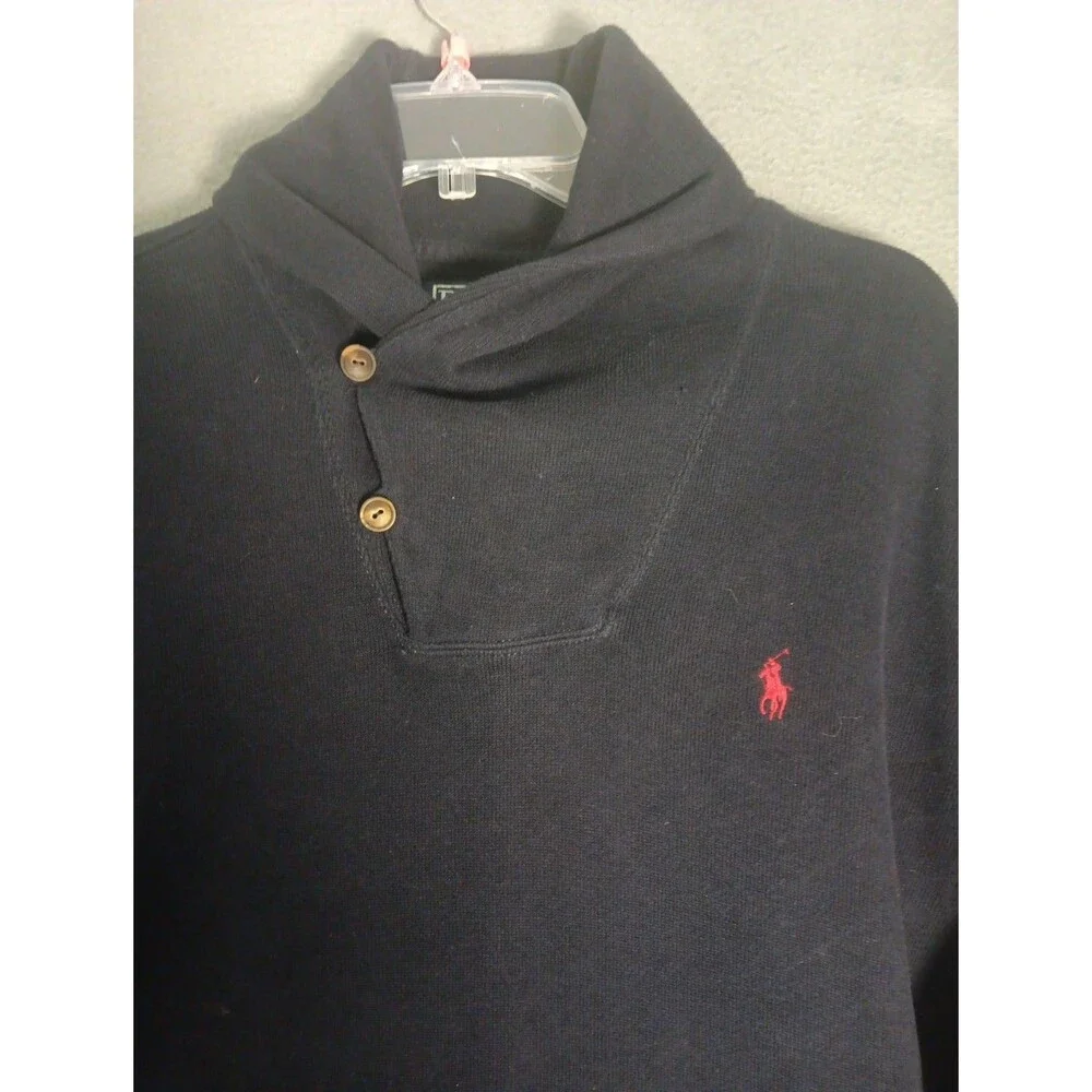 Polo Ralph Lauren Luxury Jersey Shawl Collar Pullover BLUE Size XL - Pony- EUC
